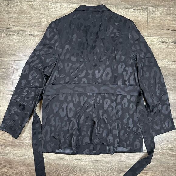 Anine Bing Women’s Size Large Tate Tie Belted Blazer Black Animal Print Jacket - Picture 8 of 8